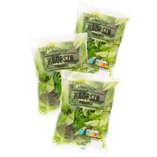 Kropslamelange, krulsla
melange of eikenbladsla
melange
zak à 100 gram
of zoete dressing
knijpzak à 220 ml